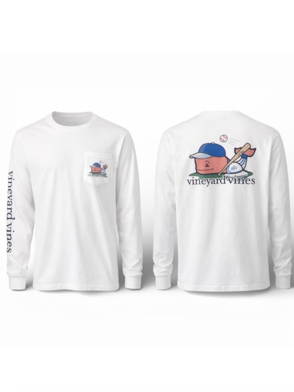 Vineyard Vines Boys XL 18 White Long Sleeve Baseball Whale Tee EUC